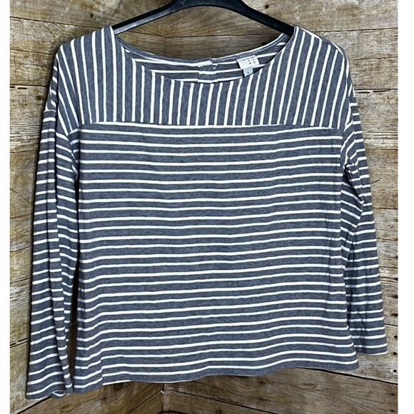 A NEW DAY POP OVER STRIPED BELL SLEEVE CAUSAL COASTAL SIMPLE BLOUSE SIZE LARGE - Picture 1 of 5